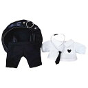 niannyyhouse 20cm人形の服 ぬいぐるみ 用 帽子+ネクタイ+ワイシャツ+吊りズボン 4点セット 弾性 クールな黒のパンクスーツ 綿人形の服 着せ替え 人形ベビー服
