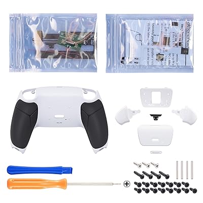 eXtremeRate ps5コントローラーBDM-010&BDM-020に対応用プログラムできる背面パドルプラスティック製ライズリマップキット、ps5コントローラーに対応用アップグレードボードとラバー付き再設計された白いバックケース＆白い背面ボタン
