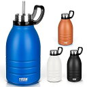 TYESO 水筒 スポーツボトル ステンレスボトル 1.9L 直飲み 保温保冷 洗いやすい ストロー付き 大容量 携帯便利 旅行 キャリ―ハンドル付き (ネイビ...