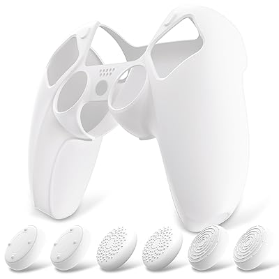 PlayVital ピュアシリーズps5コントローラーに対応用保護シリコンカバー、ps5コントローラーに対応用ソフトラバーグリップケースサムスティックキャップ六つ付き、充電スタンドに使用可能【白】 PlayVital ピュアシリーズps5コントローラーに対応用保護シリコンカバー、ps5コントローラーに対応用ソフトラバーグリップケースサムスティックキャップ六つ付き、充電スタンドに使用可能【白】