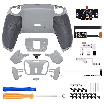 eXtremeRate ps5コントローラーBDM-010&BDM-020に対応用プログラムできる背面パドルプラスティック製RISE4リマップキット、ps5コントローラーに対応用アップグレードボードとラバーグリップ付き再設計されたバックケース＆背面ボ
