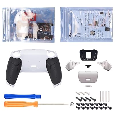 eXtremeRate ps5コントローラーBDM-010&BDM-020に対応用プログラムできる背面パドル金属バージョンライズリマップキット、ps5コントローラーに対応用アップグレードボードとラバー付き再設計された白いバックケース&シルバー背面ボタ eXtremeRate ps5コントローラーBDM-010&BDM-020に対応用プログラムできる背面パドル金属バージョンライズリマップキット、ps5コントローラーに対応用アップグレードボードとラバー付き再設計された白いバックケース&シルバー背面ボタ