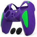 PlayVital ps5コントローラーに対応用シリコンカバー、滑り止めコントローラーシリコンスキンケース、ps5対応用人間工学に基づいたソフトラバー保護ケース親指スティックキャップ付き【ナイトエディション】-【紫や緑】(2)
