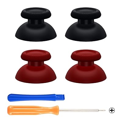 eXtremeRate ps5コントローラー対応用交換サムスティック2組二色、ps5およびps4全モデルコントローラーに対応用カスタムアナログスティックジョイスティック-コントローラーは含まれていません【ブラック&カーマインレッド】