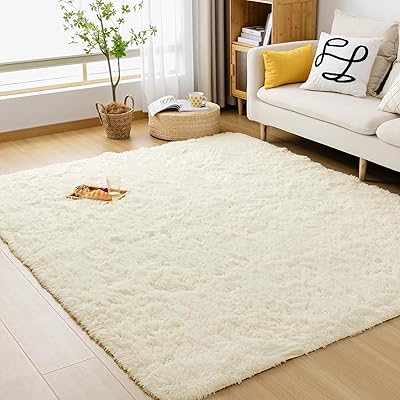 Sun Deco ラグ カーペット シャギーラグ 長方形 160×200cm 洗えるラグ ラグマット 滑り止め 防音絨毯 ふわっと手触り オールシーズン リビング用 じゅうたん 柔らかい (アイボリー, 160×200cm)