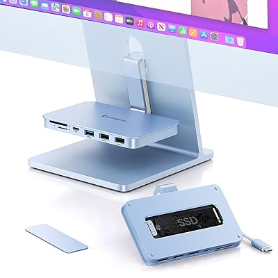 Minisopuru iMac アクセサリ (iMac 2021/2023 用)、iMac USB ハブ サポート 10Gbps NVMe SATA SSD、USB A/C 10Gbps、SD/TF 付き M1/M3 用 iMac ハブ、iMac 2