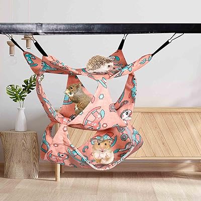 ハムスター ハンモック 夏 ひんやり 小動物飼育ケージ内装 3層式 吊り下げ式 寝袋 寝床 ペットベット ..