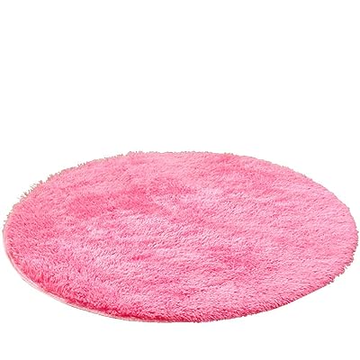 Kikon 洗える 円形 ラグマット カーペット オールシーズン シャギーラグ 絨毯 滑り止め付 丸型 冬用 夏用 床暖房対応 (直径140cm, ローズレッド)