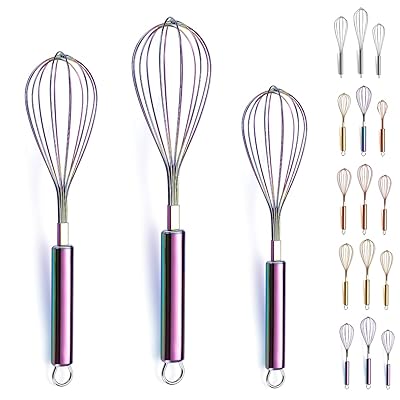 Evanda 泡立て器 レインボー 3本セット ステンレス チタンメッキ 20cm 25cm 30cm ウィスク ドレッシン..