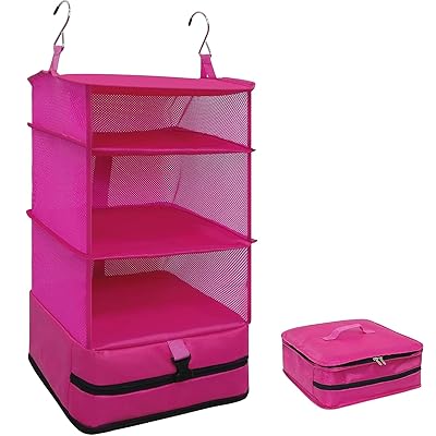 musejoy 吊り下げ収納ボックス 吊り下げ インナーバッグ 衣類ラック 収納 旅行 出張 クローゼット 省スペース 大容量 衣装ケース 4段 クローゼット吊り下げ収納 取付簡単 折り畳み式 オーガナイザー L (赤)