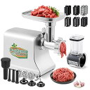 Poafamx 電動ミンサー500W 5/7mm/円盤型ブレード 野菜スライサー部品5つ付き 専用ポテトカッターブレード付き 直径1.4/1.8/2.2cmソーセージノズル/ミートローフ用部品付き ミンチ機 ひき肉機 肉挽き/腸詰め/みじん切り/野菜
