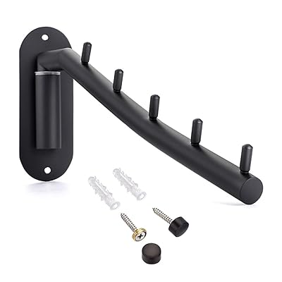 Sumnacon 折り畳み 壁掛けハンガーラック ウォールハンガー 壁掛けフック 5連 ステンレス 180度 角度調整可能 省スペース トイレ キッチン 寝室 屋外 ブラック(1個セット)