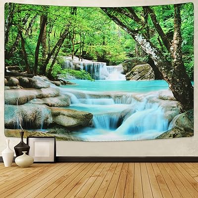 Pknoclan 森タペストリー 渓流柄壁掛けタペストリー 森のカスケードタペストリー 自然風景布ポスター ..