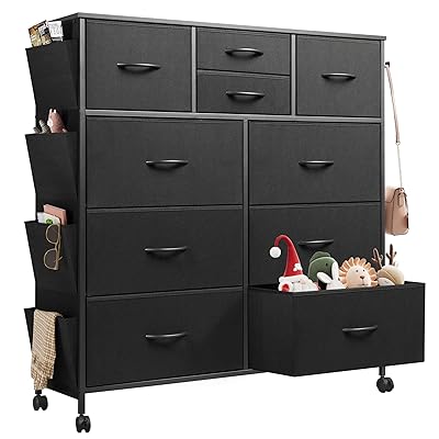 WLIVE チェスト タンス キャスター付き サイドポケット付き 4段10杯 箪笥 ハイチェストチェスト4段 リ..