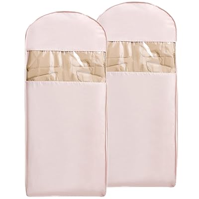 TIANZONG 衣類カバー 洋服カバー スーツカバー 透明窓付き ファスナー圧縮 耐久性 ロング 形崩れ防止 洗える 防塵防湿 (Pink, XL 2枚組)