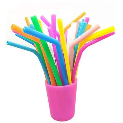 HJ シリコンストロー 繰り返し使え エコストロー タピオカ 曲がる 携帯便利 カフェ (太い曲がりタイプ, 50本セット)