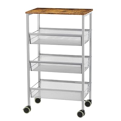 キッチンワゴンク キャスター付き 収納 ローリングカート 木天板付き 4段 幅44×奥行29×高さ76.5cm 移動..