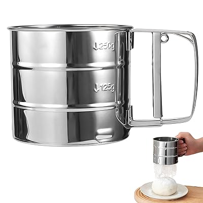 Doyime 自動粉ふるい器 ハンドル付き 二重メッシュ 粉ふるいカップ ステンレス鋼製 操作簡単 省力化設..