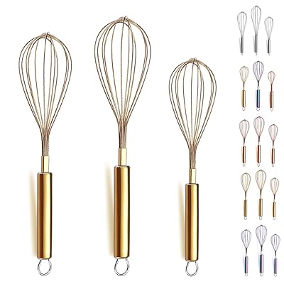 Evanda 泡立て器 ゴールド 3本セット ステンレス チタンメッキ 20cm 25cm 30cm ウィスク ドレッシング ..