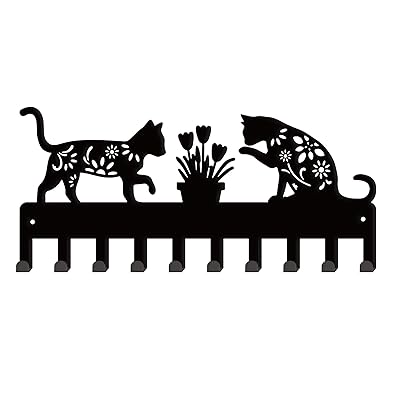 SUPERDANT 猫と鉢植え キーフック 玄関 猫壁掛けフック 鍵かけ鉄製フック 壁取り付け式コートラック ウォールハンガー マルチフック ネジ付き鍵フック 小物ホルダー キースタンド 壁面収納 高耐荷重 ウォールラック コート 傘 帽子 タオル