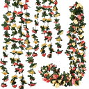 Bacucine バラ ガーランド 造花 藤 吊るす 人工観葉植物 藤の花 壁掛け 8本入れ 48輪花 シルク 葉 長い フェイクフラワー 2.4m ローズ 薔薇 インテリア ウォールフラワー 飾り 枯れない花 リアル 結婚式 プレゼント (黄色とバ