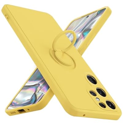 Galaxy S23 Ultra ケース リング 耐衝撃 シリコン SC-52D / au SCG20 カバー tpu 指紋防止 リング付き車載ホルダー対応 柔軟 軽量 落下防止 スタンド機能 滑り止め 着脱簡単 一体型 カバー 黄 08005-S2