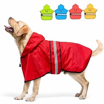 Candofly 犬用レインコート フード付き - 調節可能な反射犬用レインジャケット 軽量犬用レインコート ペットスリッカー フード付きポンチョ 犬用レインコ...