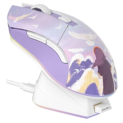 DAREU ゲーミングマウス 無線 紫/パープル ワイヤレス2.4G/有線USB接続可能 超軽量85g 人間工学 可愛い 12000DPI 充電ドック付き プログラム可能 EM901X【1年間メーカー】 DAREU ゲーミングマウス 無線 紫/パープル ワイヤレス2.4G/有線USB接続可能 超軽量85g 人間工学 可愛い 12000DPI 充電ドック付き プログラム可能 EM901X【1年間メーカー】