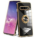 Galaxy S10 Plus ケース リング付き 耐衝撃 TPU ケース レンズ保護 車載ホルダー対応ケース スタンド機能 360°回転 ソフト クリア メッキ加工 ギャラクシーS10 Plus カバー ラップホール付き 薄型 軽量 メッキ枠 ブラ