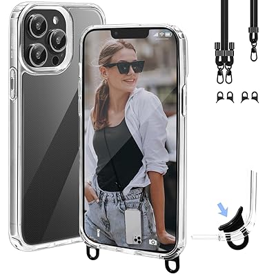 Handodo iPhone13pro用ケース スマホケース ショルダー アイフォン13pro用カバー ストラップ2種付き 取り外し可能なフック 調節可能 首掛け/肩掛け/斜め掛け 紐付き 高精細HD透明PC + 軽量 シリコン TPU 耐衝撃 傷防