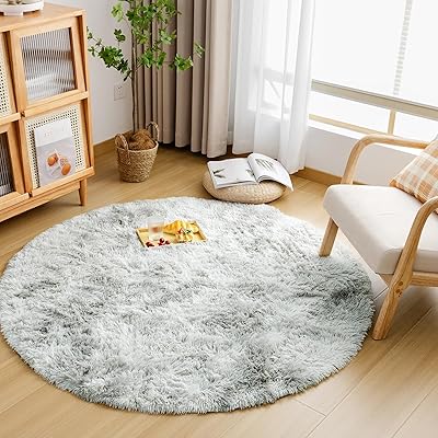 Sun Deco ラグ カーペット シャギーラグ 円形 直径150cm 洗えるラグ ラグマット 滑り止め 防音絨毯 ふわっと手触り オールシーズン リビング用 じゅうたん 柔らかい (グレー, 円形直径150cm)