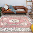 u-living カーペット 2畳 ペルシャ絨毯風 ラグマット185X185CM 洗える 花柄 オールシーズン 滑り止め レッド 正方形 防ダニ 防臭 床暖房対...