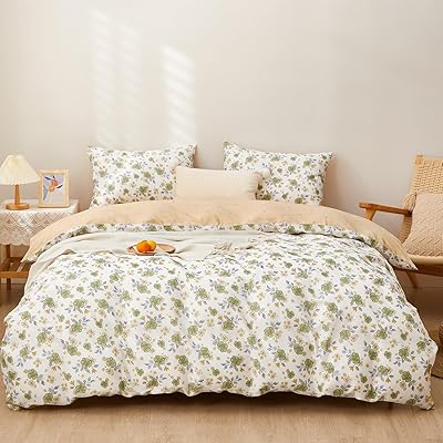 SAPHREAS 寝具カバーセット 綿 100％ 触り柔らかい ダブル・4点セット グリーンです 花柄 掛け布団カバ..