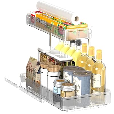 シンク下収納ラック スライド式収納ラック 2段 隙間収納 引き出し収納棚 調味料 キッチン収納 洗面台下..