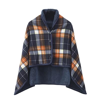 [MISOLER] ひざ掛け ブランケット 4WAY 着る毛布 80×135cm ボタン付き チェック柄 おしゃれ ふわふわ ..