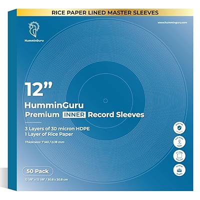 HumminGuru ハミングル レコード LP 内袋 厚み0.18 MM 静電防止素材入り 3層高密度ポリエチレン(HDPE)と1層の無酸性ライスペーパー レコード袋 50枚 (12" レコード LP 超厚い內袋)