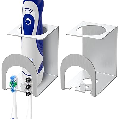 Linkidea 2パック 電動歯ブラシホルダー 壁取り付け ステンレススチール 3イン1 歯ブラシ 歯磨き粉 カ..
