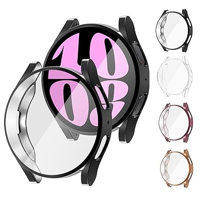 [4個セット] コンパチブルSamsung Galaxy Watch 6 44mmケース 全面保護バンパー スクリーンカバー TPU メッキ ソフトプロテクター ケースGalaxy Watch 6 44mm対応(ブラック/透明/ピンク/ローズゴールド(2)