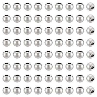 UNICRAFTALE 約100個 8mm ラウンドビーズ ステンレス ビーズ 丸玉 スペーサービーズ ロンデル 金属 メ..