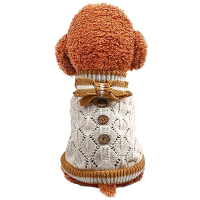 ANSIMITE 犬服 セーター ニットセーター 秋冬服 防寒 暖かい ドッグウェア クリスマス ハロウィン 可愛い ちょう結び おしゃれ ペット服 (XL, 淡いカレー色)
