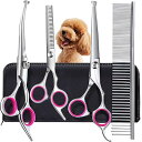 MGOXO トリミング ハサミ 犬用グルーミングはさみキット プロフェッショナルな トリミングシザー 安全な丸い先端部 ステンレス製 すきバサミ/ストレートバサ...