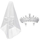 Frcolor 王冠 ティアラ ウェディングベール ブライダル ヘッドドレス 結婚式 ヘアアクセサリー 花嫁ベール 髪飾り プレゼント 2点セット
