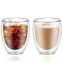 yiteng ダブルウォール グラス 2個セット 350ml 耐熱 二重 コップ コーヒー 保冷 保温 透明 結露しない マグカップ タンブラー 耐熱ガラス テ...