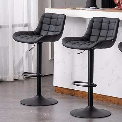 Kidol & Shellder カウンターチェア 2脚セット 昇降式 バーチェア PUレザー 背もたれ付き カウンター椅子 高さ調節可能 360度回転 ハイチ...