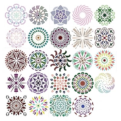 Rolin Roly 花柄 曼荼羅 マンダラ 製図用 24 枚 テンプレート DIYスクラップ ステンシルシート 絵画ホワイト