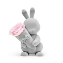 ROSEONLY プリザーブドフラワー ハニーラビットとデスティニーローズ 誕生日 記念日 母の日 バレンタインデー プロポーズ (グレー,小さい)