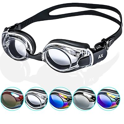 [AX] スイミングゴーグル 水泳ゴーグル スイムゴーグル ミラー 曇り止め 鼻ベルト ケース付き 男女兼用 フリーサイズ (クリア)