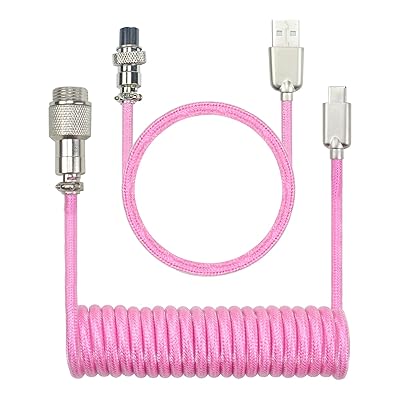 カスタム コイル状 アビエイター キーボード ケーブル航空コネクター USB Type-cゲーミングキーボードケーブル（ピンク）