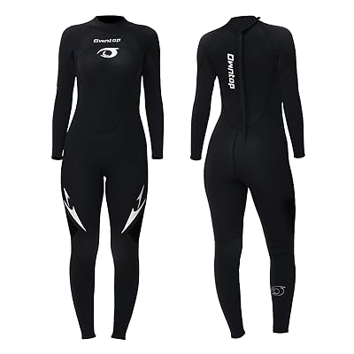 Owntop ウェットスーツ フルスーツ レディース 3mm ストレッチ ネオプレン素材 日焼け止め UVカット 保温 ワンピース ダイビング サーフィン フィッシング マリンスポーツ 女性 ウォータースーツ、ディープブラック XXL