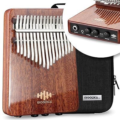 MOOZICA 17キー カリンバ EQXシリーズ 高性能圧電式ピックアップ プロ仕様のEQカリンバ コーラス効果と遅延効果付き 高密度マホガニー木材 音楽家や専門家向け 電子親指ピアノ 日本語説明書 防振収納ケース付き (K17-EQX)